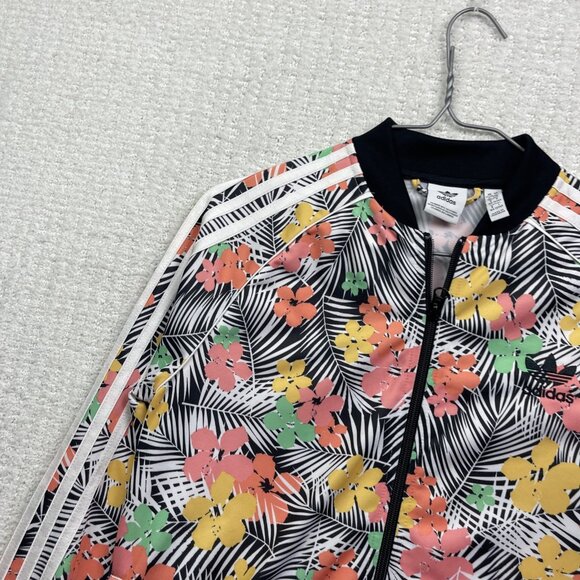 Adidas Track Jacket Girl's Sz L Tropical Floral Palm tree AOP Zip Up Running - Picture 5 of 14